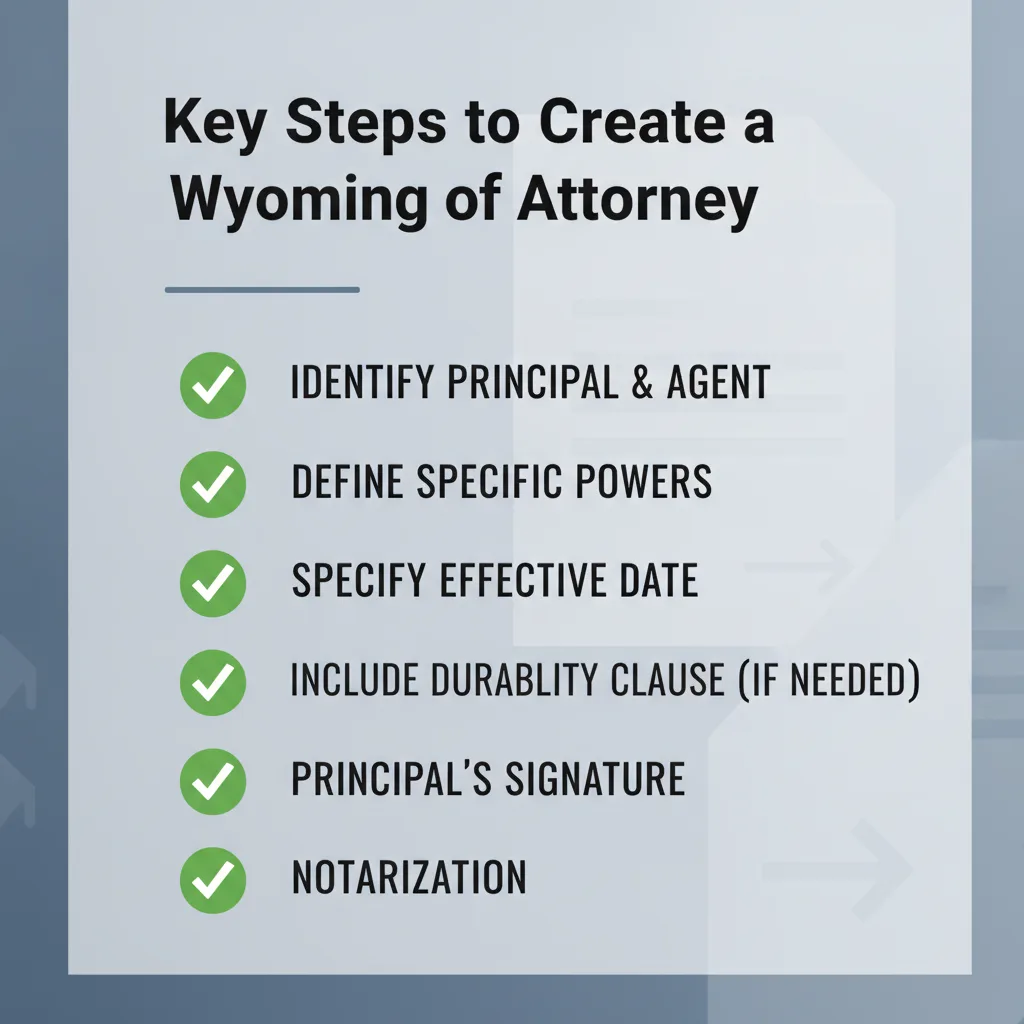 Checklist outlining the essential steps for creating a valid Wyoming Power of Attorney document.